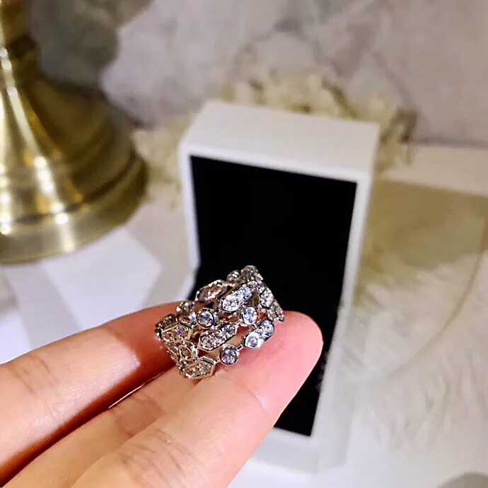 

High Quality Brand Jewelry With Three Ring With Rhinestone Ring Of Women Silver Couple Wedding Ring