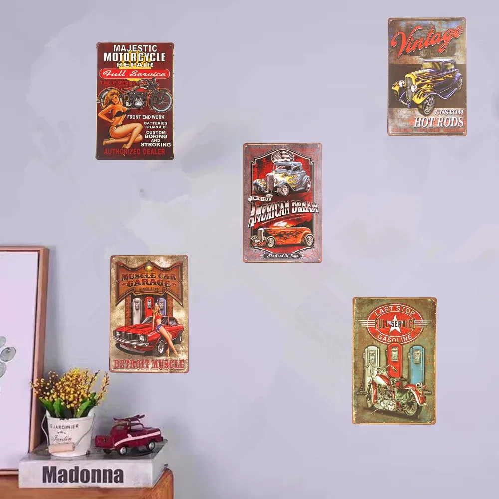 

Shabby chic Tin Metal Signs Garage Motorcycle Car Pin up Coffee Cafe Wall Stickers Decor
