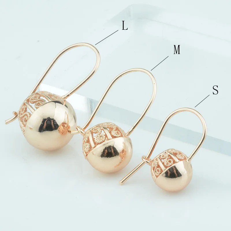 1 Pair Women Girls Gold 585 Color Drop Earrings Round Ball Bead Jewelry