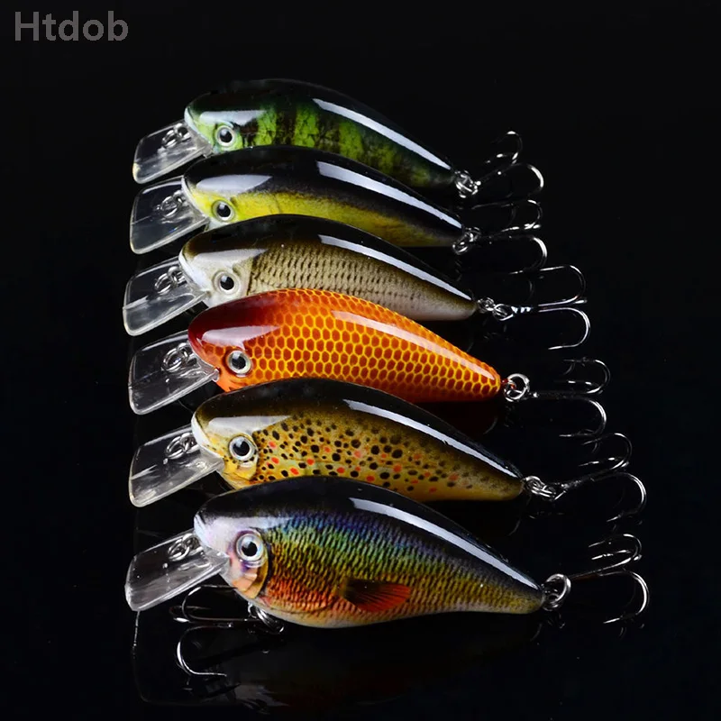 Htdob 6pcs Fishing lures Crank Bait 7.5cm12.8g Crankbait Treble Hook Bass Baits Wobblers Set Lifelike Fishing bait Dropshipping