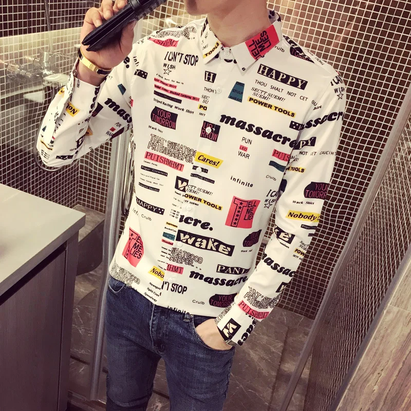 

2019 Autumn Clothing Spirit Guy Man Long Sleeve Shirt Korean Streetwear Chemise Hawaienne Homme Camisa Social Masculina