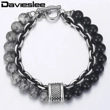 Davieslee мужской браслет с черными бусинами Gunmetal Cut цепочка из звеньев браслеты из нержавеющей стали мужские ювелирные изделия оптом DDB33