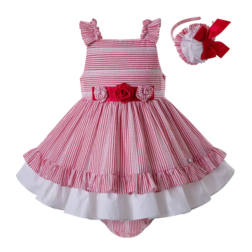 

Pettigirl Red Stripe Baby Girl Summer Clothes for Toddler Girl with PP Pants and Head Wear G-DMCS203-C153