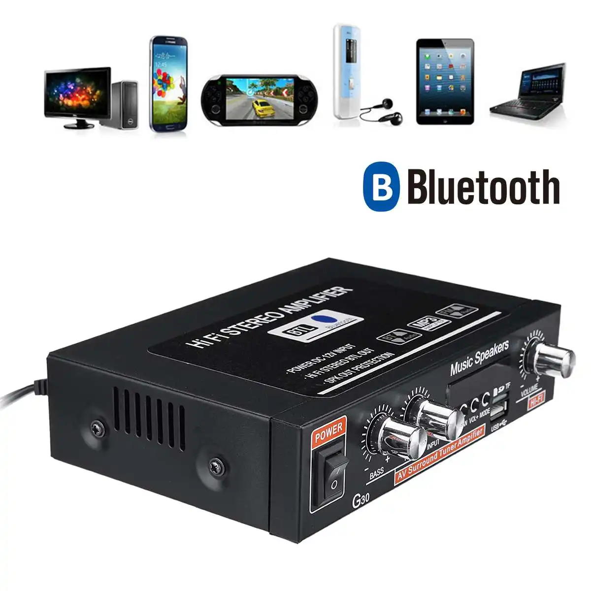 12 В HIFI bluetooth Автомобильный активный усилитель мощности динамик сабвуфер FM Радио стерео SD USB MP3 DVD аудио музыкальный плеер динамик s