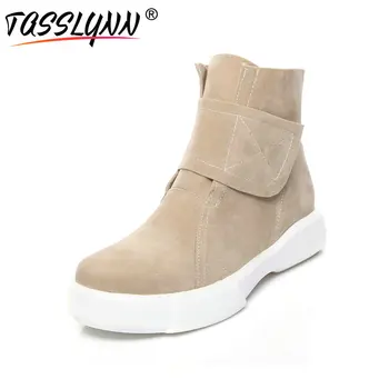 

TASSLYNN 2018 Women Boots Apricot Platform Winter Wedges Heels Ankle Boots Round Toe Short Plush Ladies Snow Boots Size 34-43