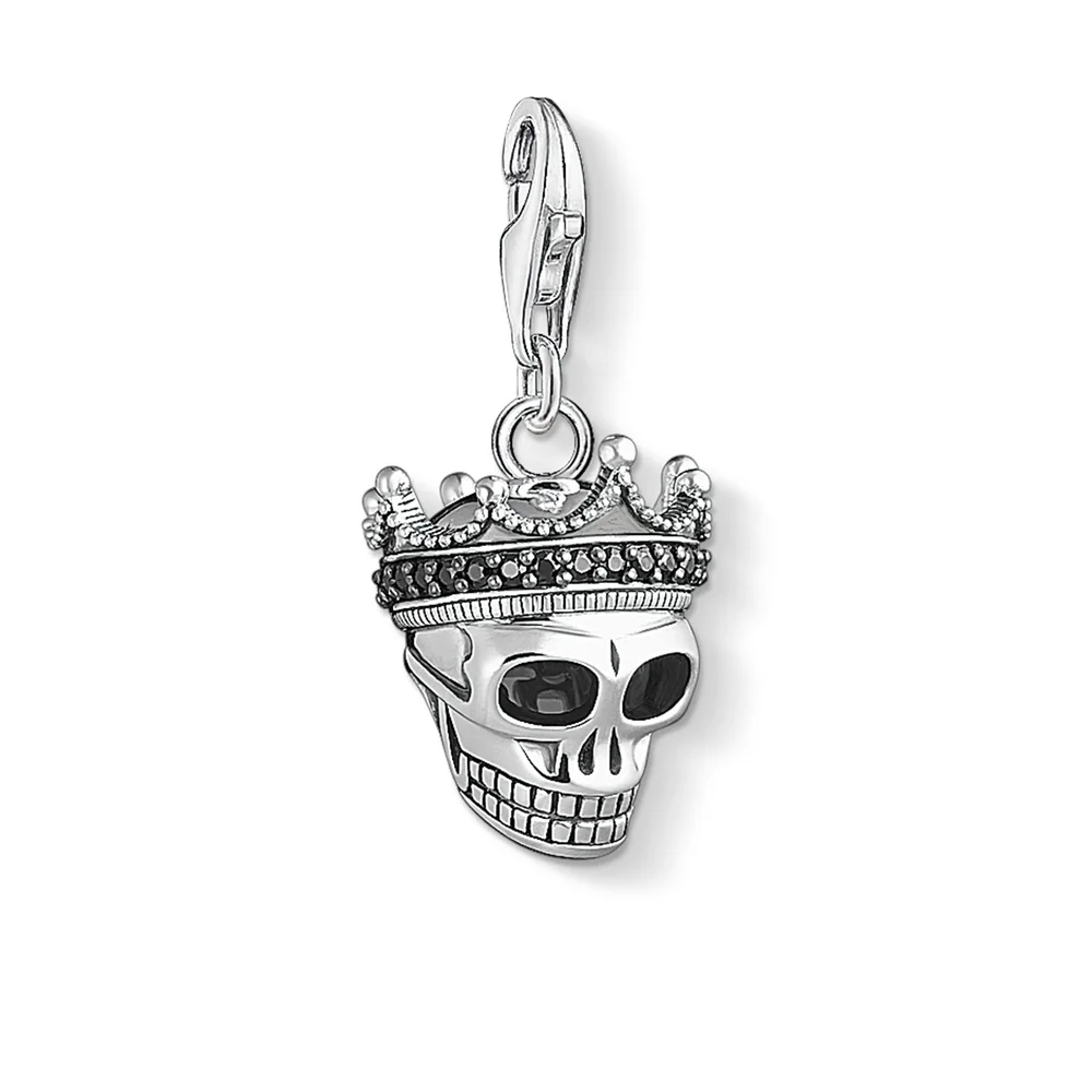

Silver Black Zirconia Skull King Charms Pendants Fit Bracelet Necklace Bag, European Punk Fashion Skeleton King Charm Jewelry