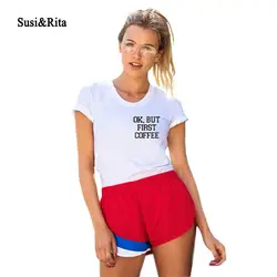 Суси & Рита круглым вырезом Повседневное Для женщин футболка смешные с принтом букв лучший друг футболки Blusa мода короткий рукав Топ
