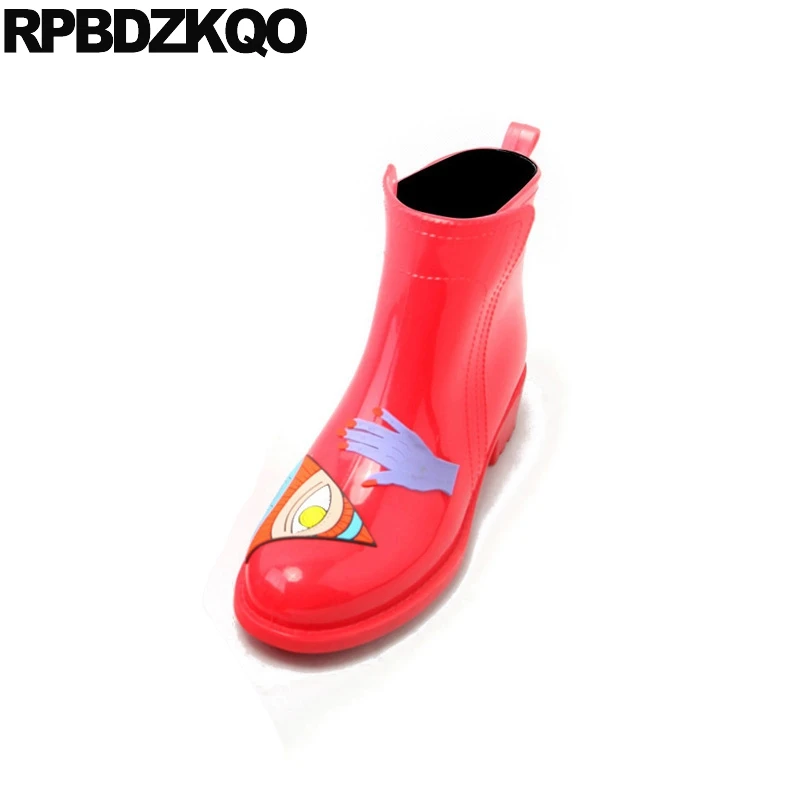 

Fur Short Booties Fall Cartoon Ankle 2017 Cheap Candy Rain Boots Shoes Red Slip On Round Toe Ladies Female New Chinese Fashion