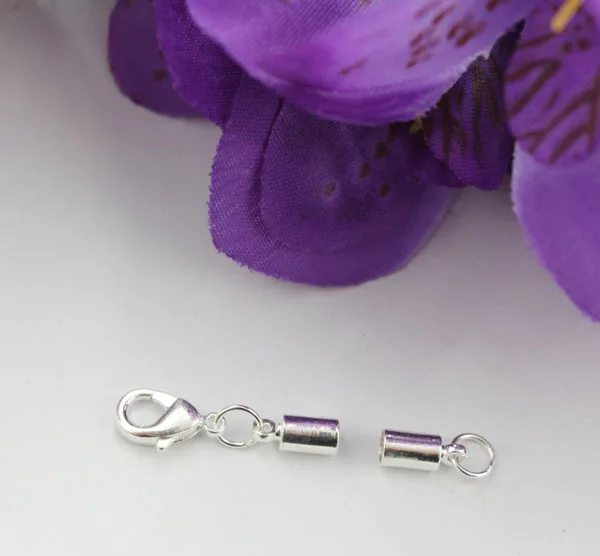 

100 Sets of silver plated cord end w/ clasp for 2mm leather #22542