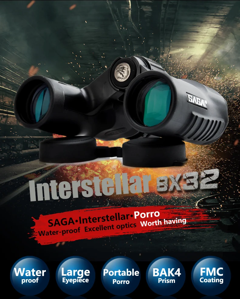 SAGA 8x32 BAK4 призма Porro бинокль Профессиональный портативный бинокль телескоп для охоты спорта жизни водонепроницаемый