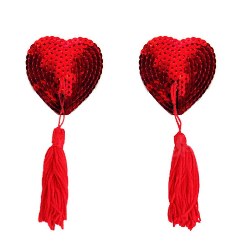 

1 Pair New Sexy Pasties Stickers Women Lingerie Sequin Tassel Breast Bra Nipple Cover Heart Shape Nipple Stickers Pasties