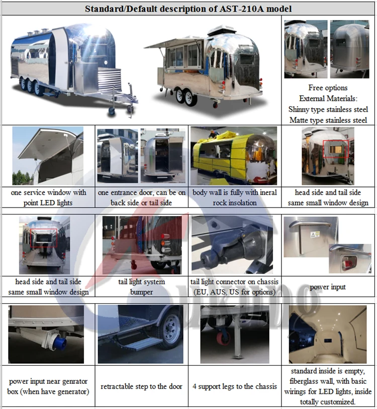 UKUNG 1-го поколения airstream трейлер Питание Грузовик Мобильный хот-дог тележка быстрого питания караван передвижная Кофейня магазин