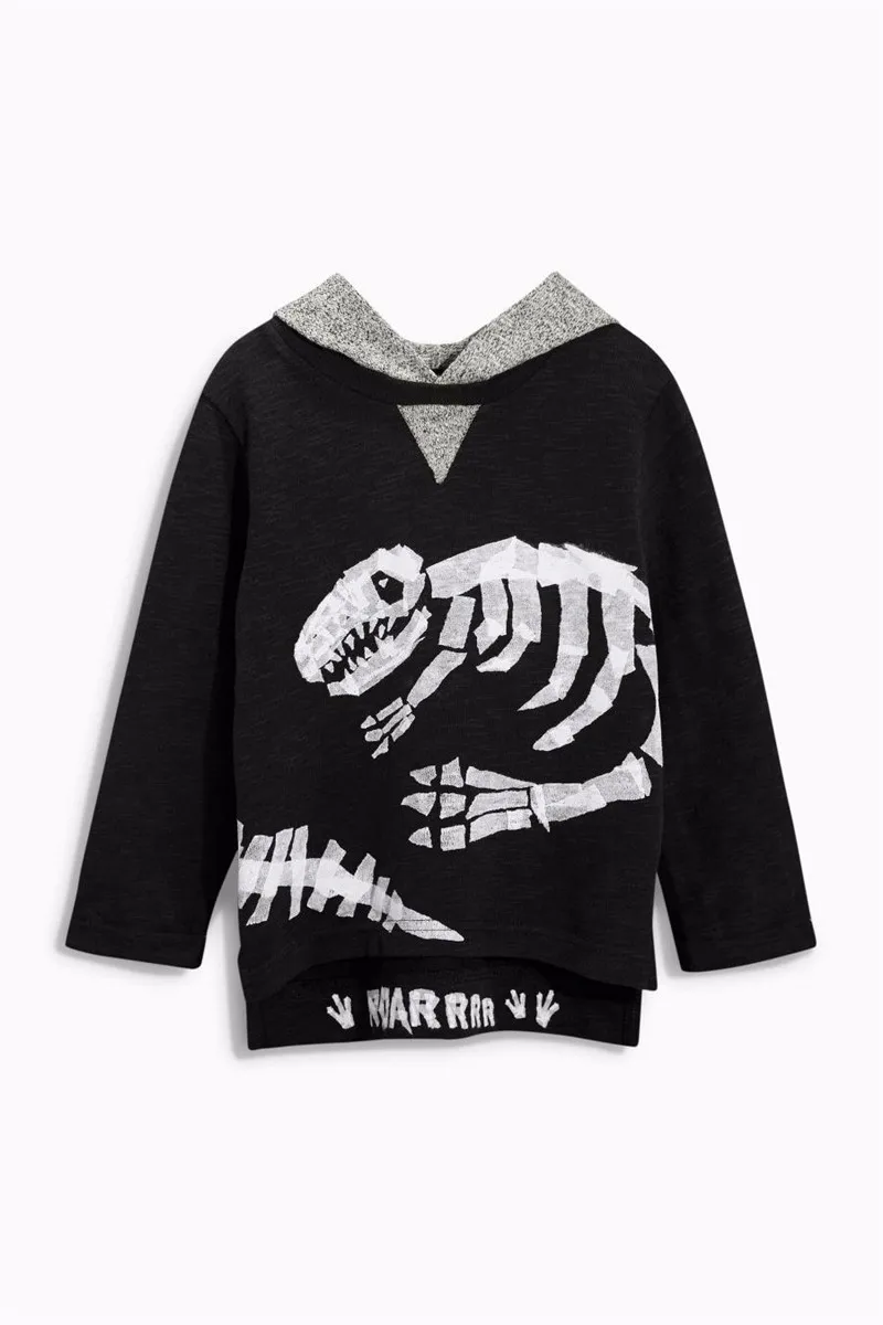 For Boys Hooded Sweater T-shirts Tops Clothing Autumn Winter New Dinosaur Fossil Printing Next Brand Full Sleeve Kids Clothes 07