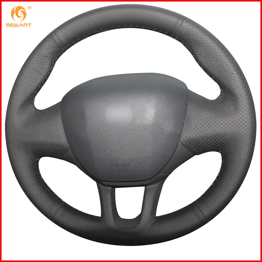 MEWANT Black Artificial Leather Car Steering Wheel Cover for Peugeot