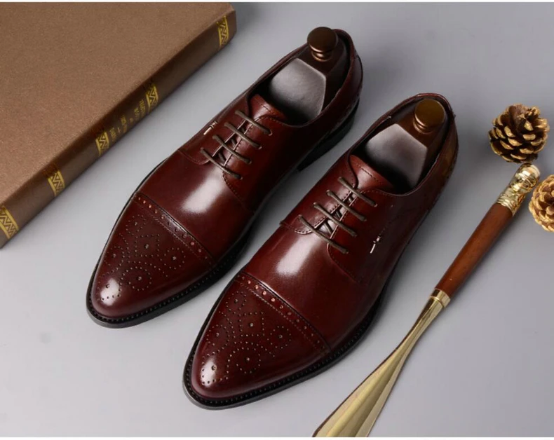 Mens Leather Casual Shoes' Genuine Leather Shoes Men Formal Casual Oxfords Wedding Shoe Lace-Up Casual Shoes Men Size 46 Brogues (15)