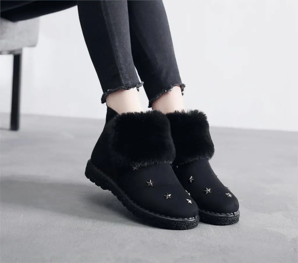 Зимние Замшевые ботильоны; женская обувь на плоской подошве; зимняя теплая плюшевая замшевая обувь; черные, коричневые короткие ботинки; новые замшевые ботинки; женская обувь на меху
