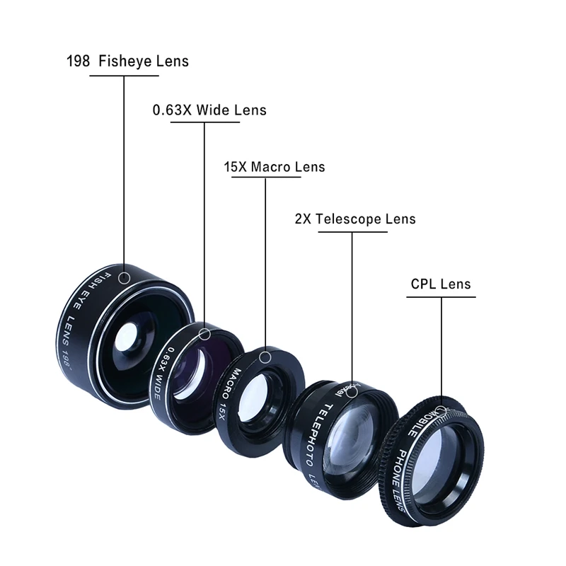 Apexel Universal Clip 5 In 1 Camera Lens Kit For Iphone Samsung Xiaomi Smartphones Lenses Fisheye Macro Wide Angle Telescope L