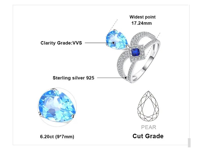 Jewelrypalace Regal 6.8ct груша Швейцарский голубым топазом и принцесса-cut создано синий шпинель cooktail кольцо для женщины 925 стерлингов Серебряный