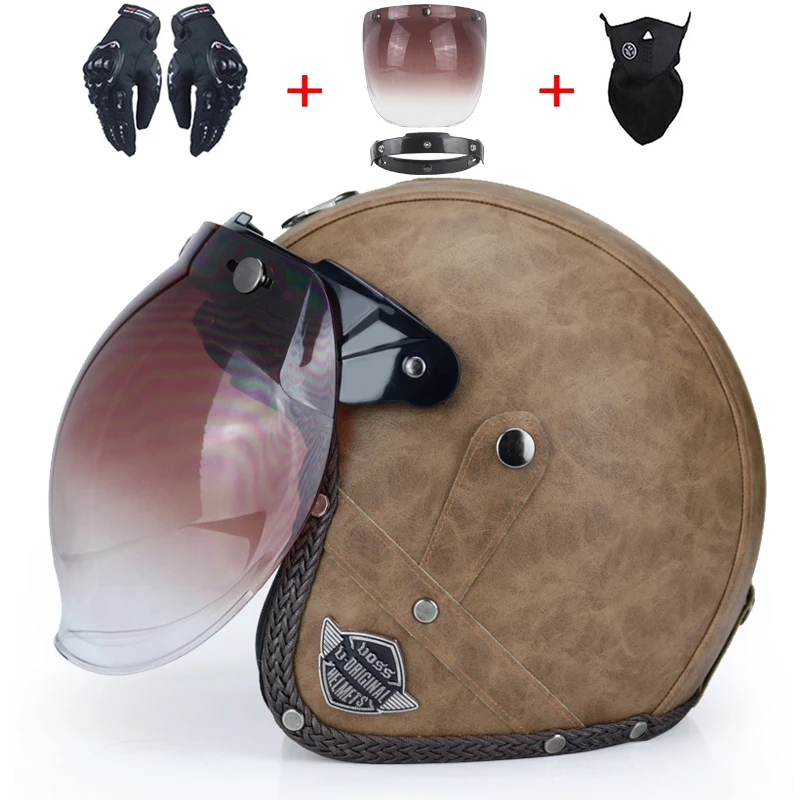 Мотоциклетный шлем Ретро винтажный синтетический кожаный Открытый шлем мотоциклетный скутер круизер Чоппер КАСКО Мото шлем точка - Цвет: a5