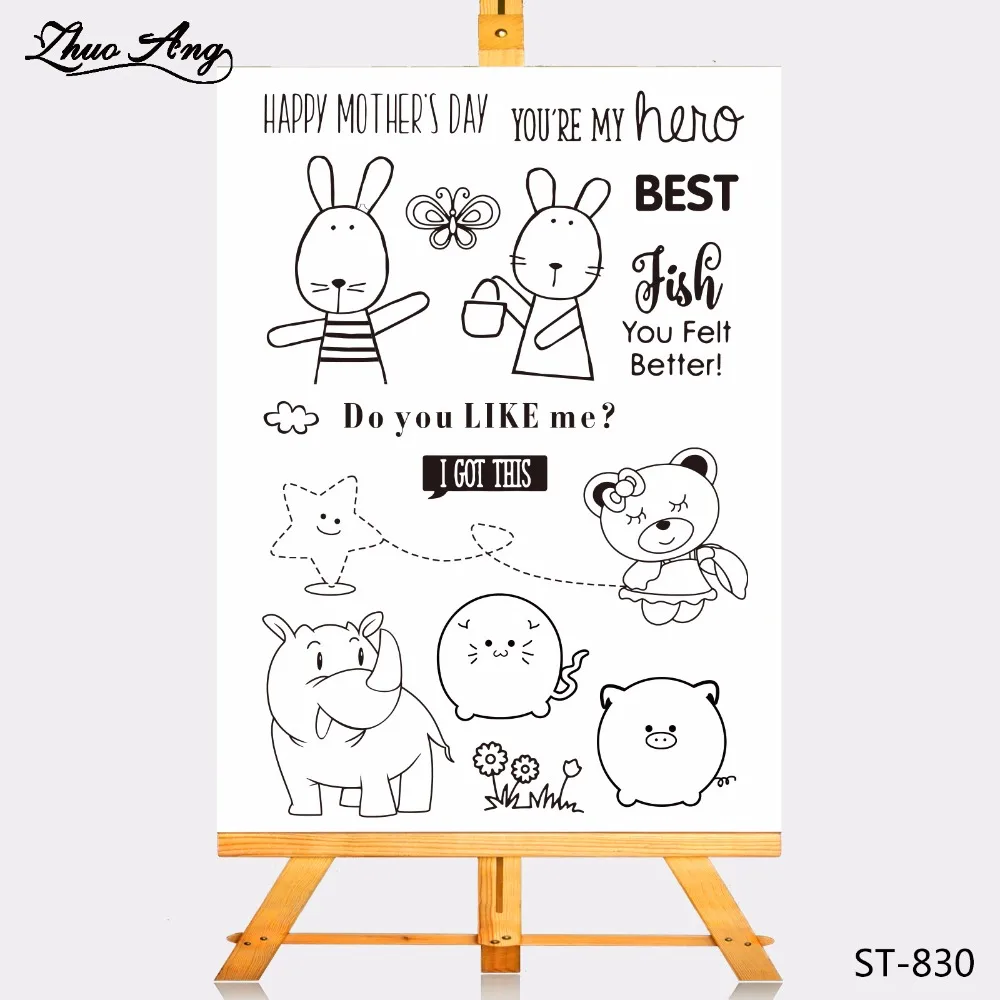 

ZhuoAng Transparent Clear Stamp Rhino And Rabbit Seals Seal for DIY Scrapbooking Photo Album Card Making DIY Decoration Supply