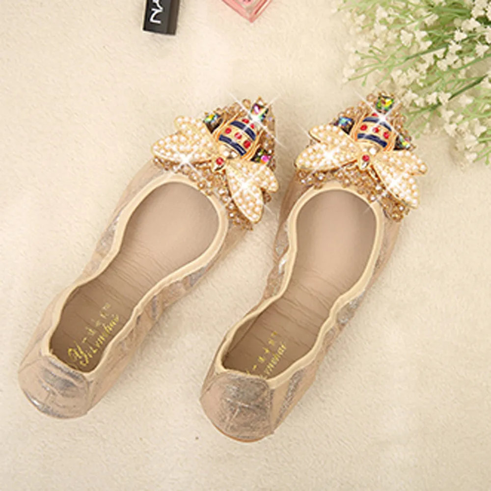 YOUYEDIAN ballerina Woman Plus Size Crystal Flat Shoes Comfortable Rhinestone Soft Bee sandalias mujer planas casual#G30