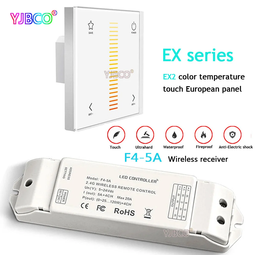 

LTECH EX2 LED Color temperature touch panel Dimmer 2.4GHz DMX512 control for led strip lamp AC100V~240V Wireless receiver F4-5A