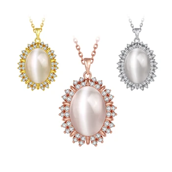 

925 Sterling Silver Necklaces & Pendants For Women Cubic Opal Jade Jewelry Season Selling Personality Geometric Lady Necklace