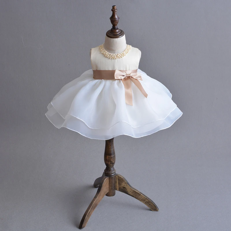 

Baby Girl Dress 1 Year Old Girl Birthday Dress Champagne Wedding Flower Girl Dress with Ribbon Bow A015 Vestido 0-2Y Girl Frocks