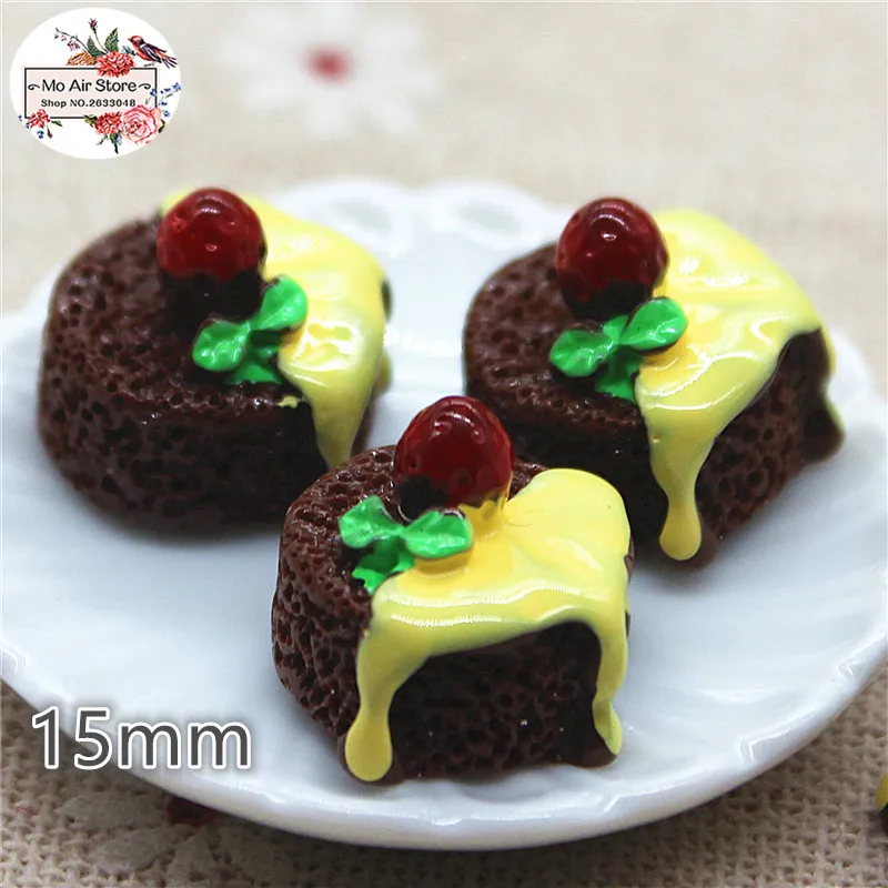 10pcs Resin 3D strawberry Chocolate cake Cabochon Miniature food Art Supply Decoration Charm Craft
