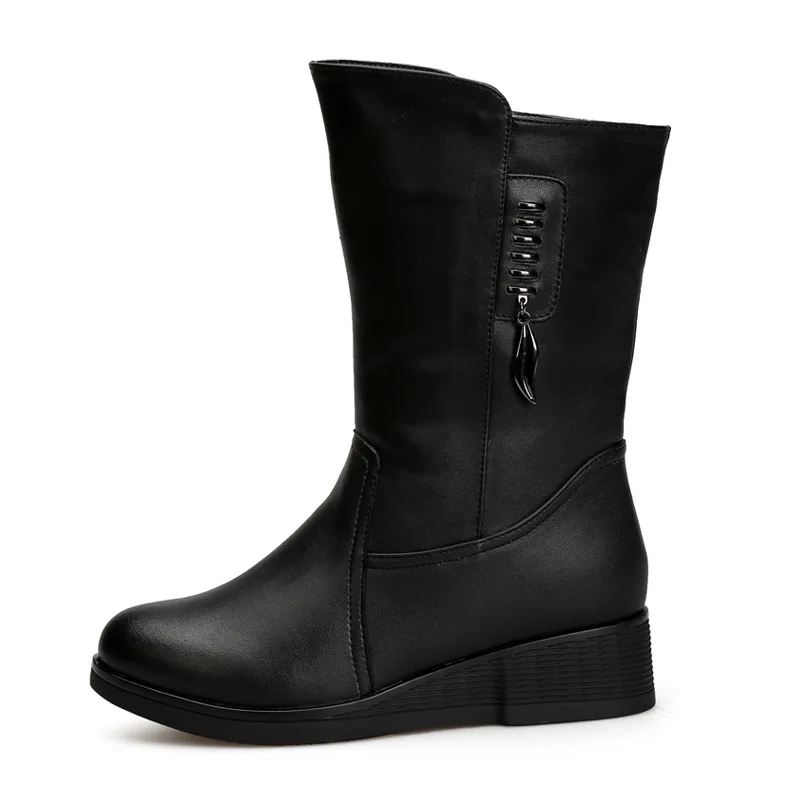 Plus Femmes Chaud Bottes La De Nouvelle Cuir Non tube D'hiver slip Laine Mode Noir Véritable Dans Plat Confort 2018 Taille Neige fTwaxq