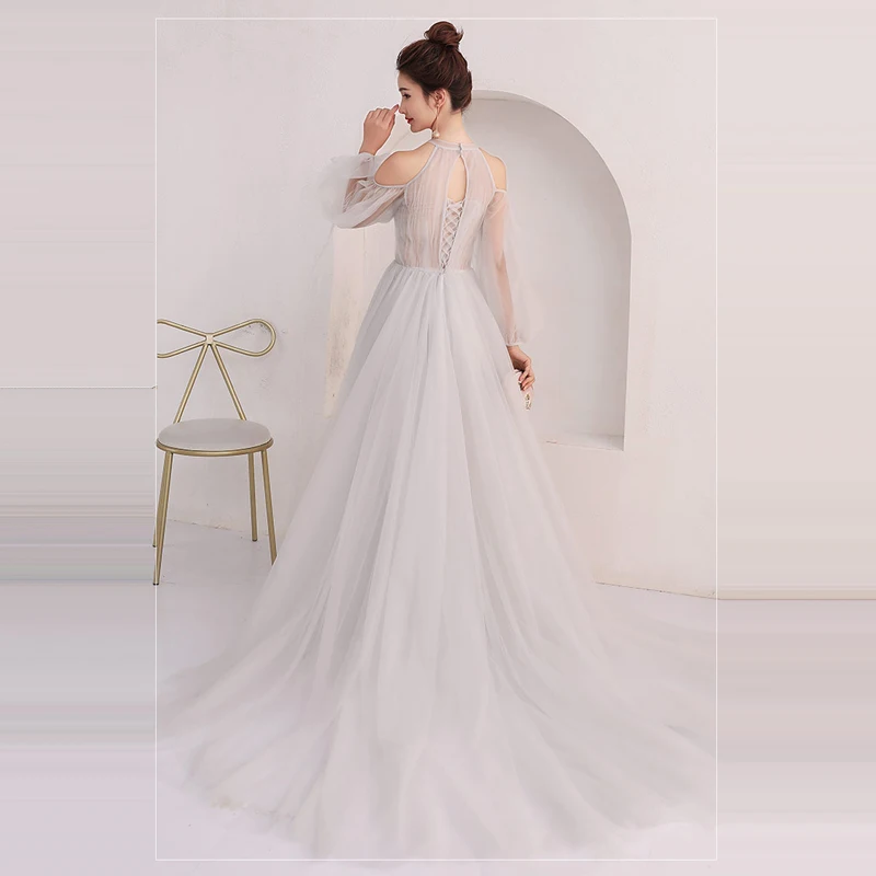 It's Yiiya Evening Dresses Long Sleeve 2018 Gray Sexy Illusion Floor Length Tulle Fashion Evening Dress Party Gown LX916 It's Yiiya Evening Dresses Long Sleeve 2018 Gray Sexy Illusion Floor Length Tulle Fashion Evening Dress Party Gown LX916