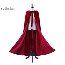ruthshen Velour Bridal Cape Burgundy Halloween Cloaks Hooded Ankle Length Red Black Ivory Long Wraps Cheap Real Photo In Stock