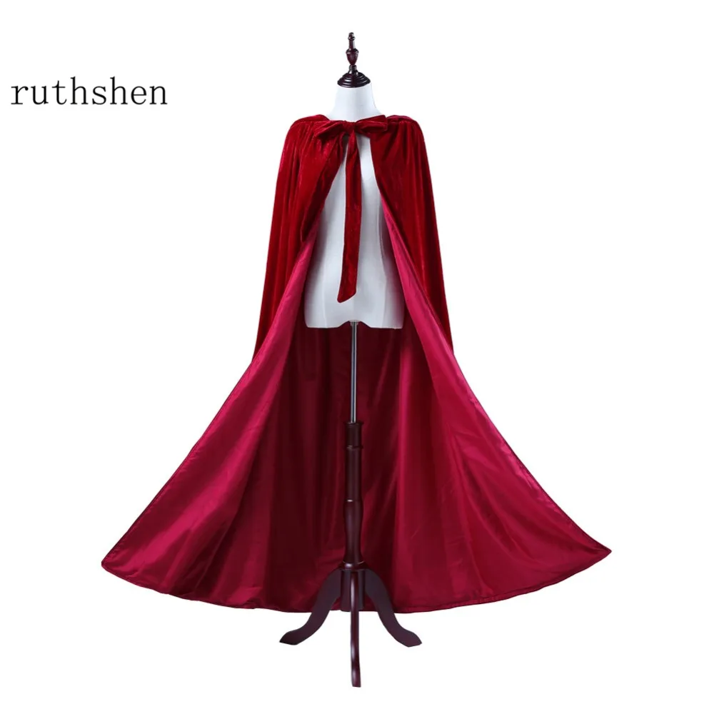 Skup Ruthshen welur Bridal Cape Burgundy Halloween Cloaks bluza z kapturem do kostek czerwony czarny Ivory długie szale do opatulania się tanie prawdziwe zdjęcie w magazynie