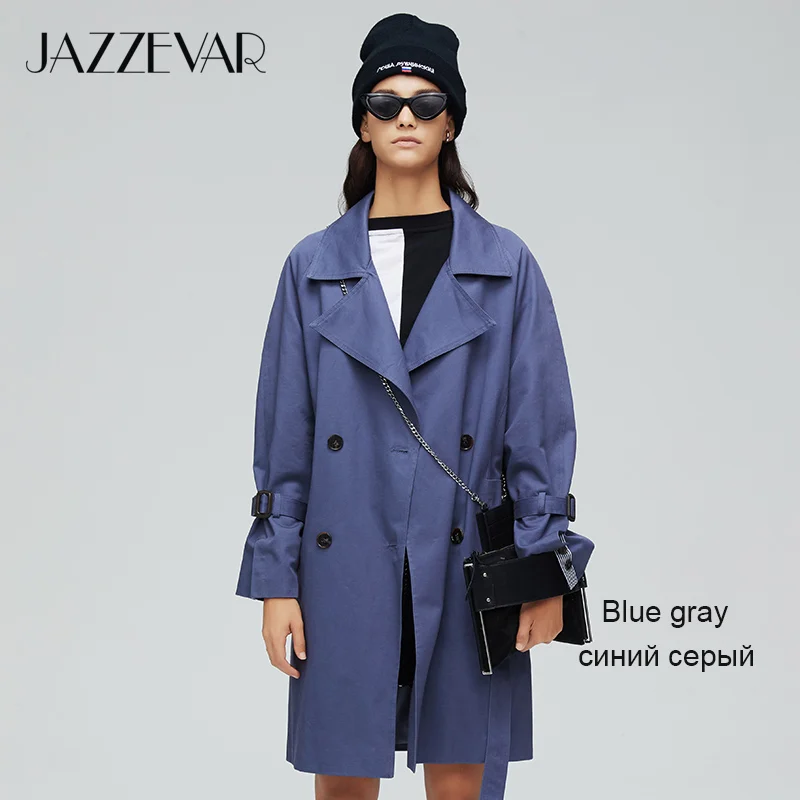 JAZZEVAR Новое поступление осенний плащ хаки пальто женское двубортное винтажное свободное пальто женские топы и блузки длинный плащи женские осенние 9008 - Цвет: blue  LTS03