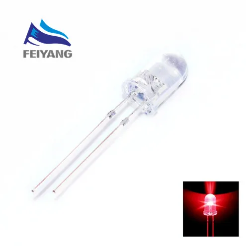 

100pcs Red LED 5MM Red light-emitting diode White turn Red Round Transparents 620-625nm 2V