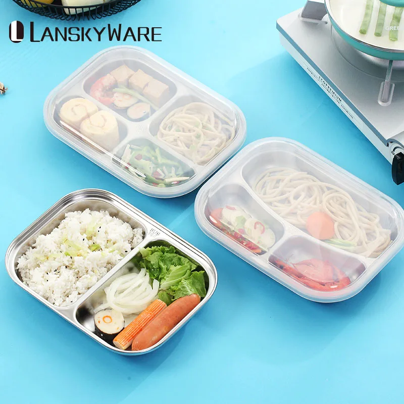 

LANSKYWARE Japanese Bento Box 304 Stainless Steel Lunch Box With Compartments Kids Food Container Box For School Picnic Set