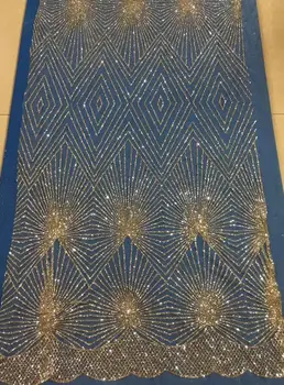 

New glue sequins glitter French mesh tulle Nigeria lace fabric 40202 lace for party dress mesh fabric