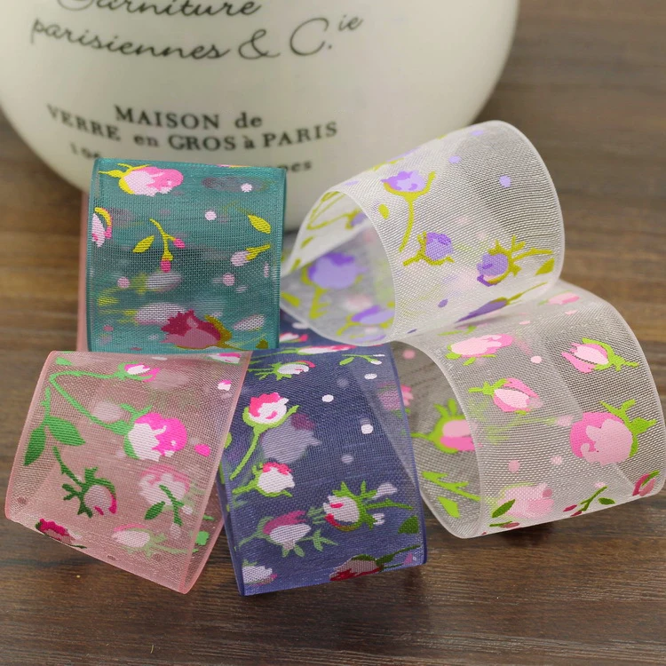 New 25mm Transparent Voile Ribbons Double Face printing satin ribbon DIY hair accessories bowknot materials 5M/lot | Дом и сад