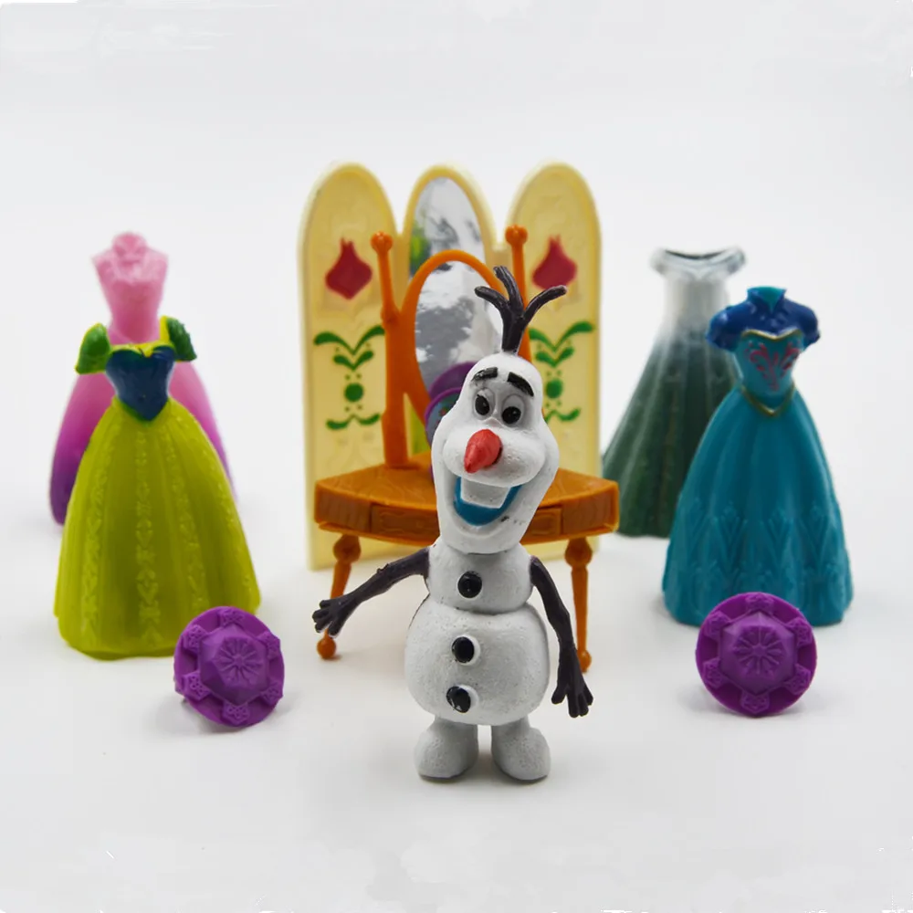 Disney 11pcs/Lot Frozen Princess Anna Elsa Olaf Figures Doll Toys Model Action Figure Set with Magic Clip Dress Girl Gift