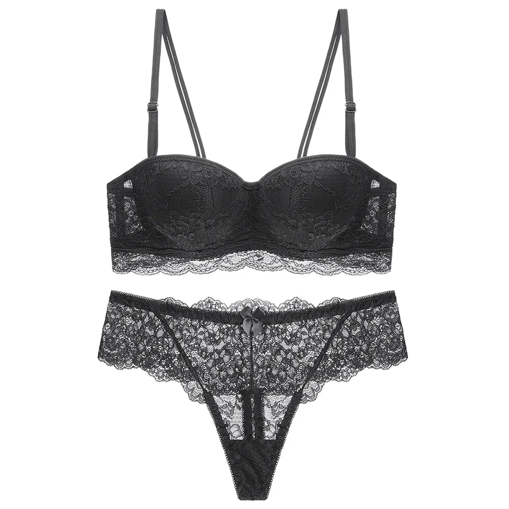 Комплект нижнего белья bralette комплект черного цвета из 2 предметов: кружевной топ