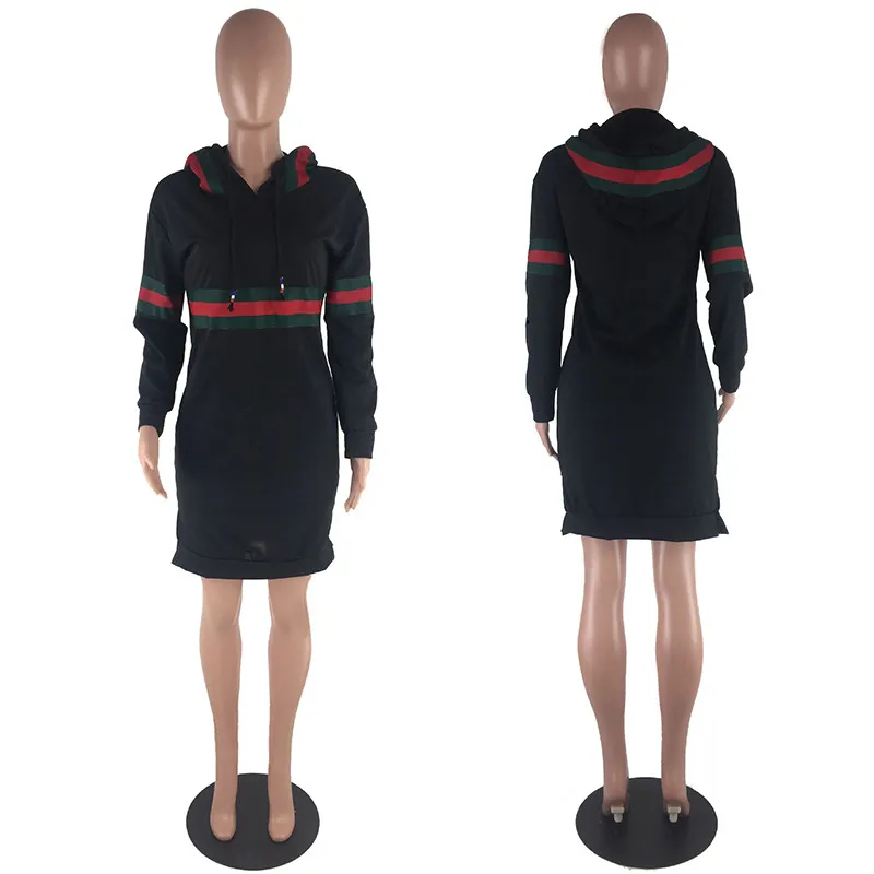 2017 Autumn Winter Casual Sweatshirt Dress Women Long Sleeve Black Striped Mini Hoodies Dresses Female Pullover Christmas Vestidos Hooded26