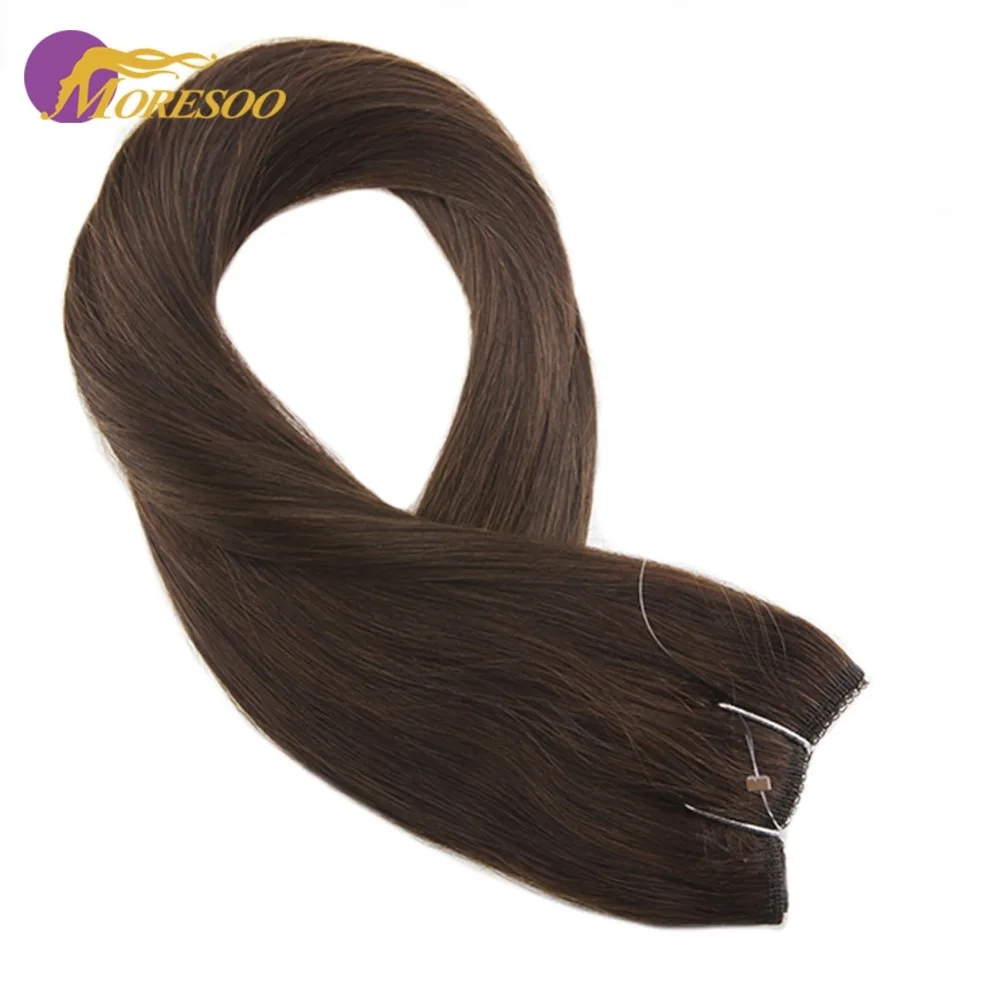 

Moresoo 12-22 inch Brown Color #4 Flip in Extensions Real Remy Human Hair Extensions Fishing Line Flip On Hair 50-100G