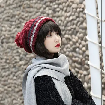 

Winter Autum Girl Knitted Hair Ball Hat Warm Keeping Thick Women Cap Beanie Head Accessories