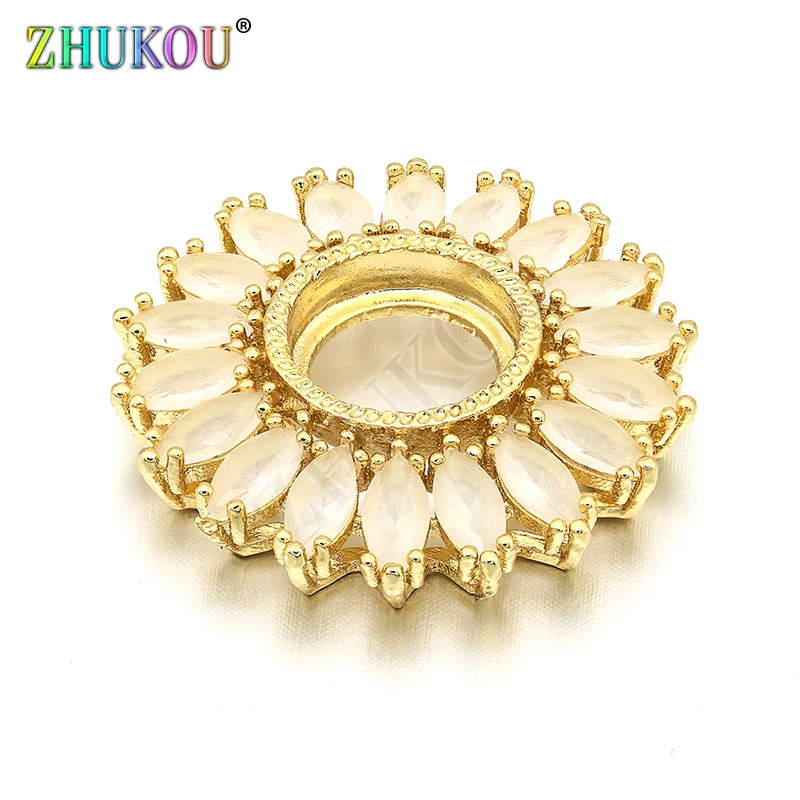 

27mm Brass Cubic Zirconia Flower Charms Connectors for DIY Jewelry Findings Making,Hole: 10mm, Model: VS203