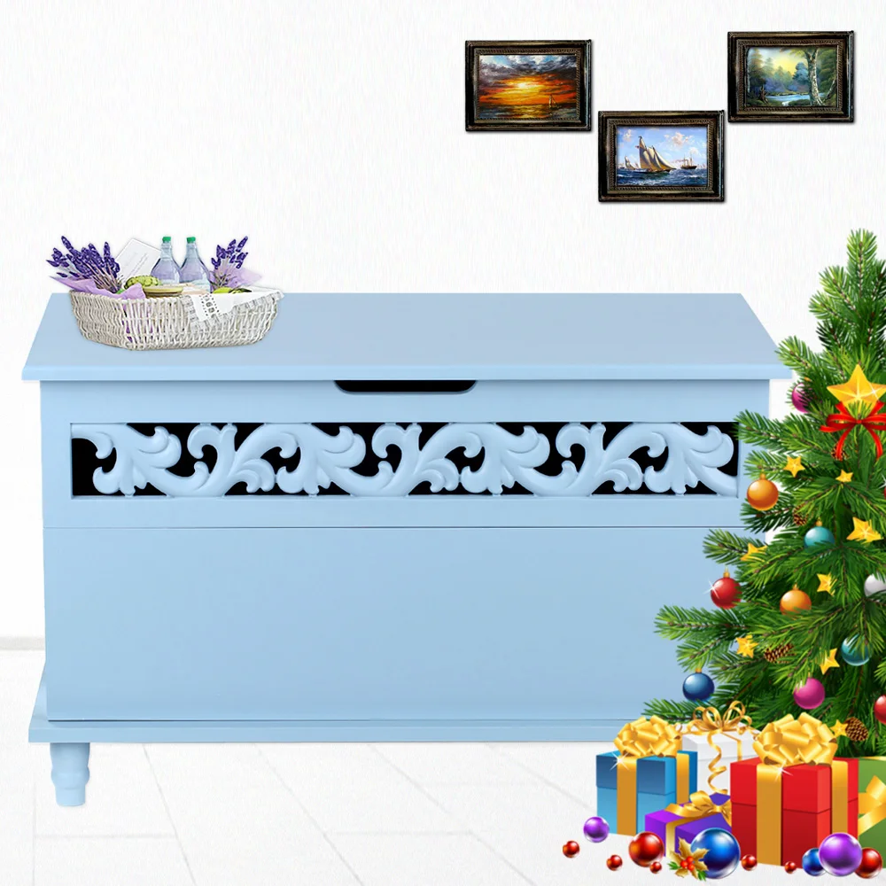 

iKayaa Modern Rectangle Storage Chest Large Toy Blanket Storage Bench Ottoman White/Blue modern European Styled Storage Chest