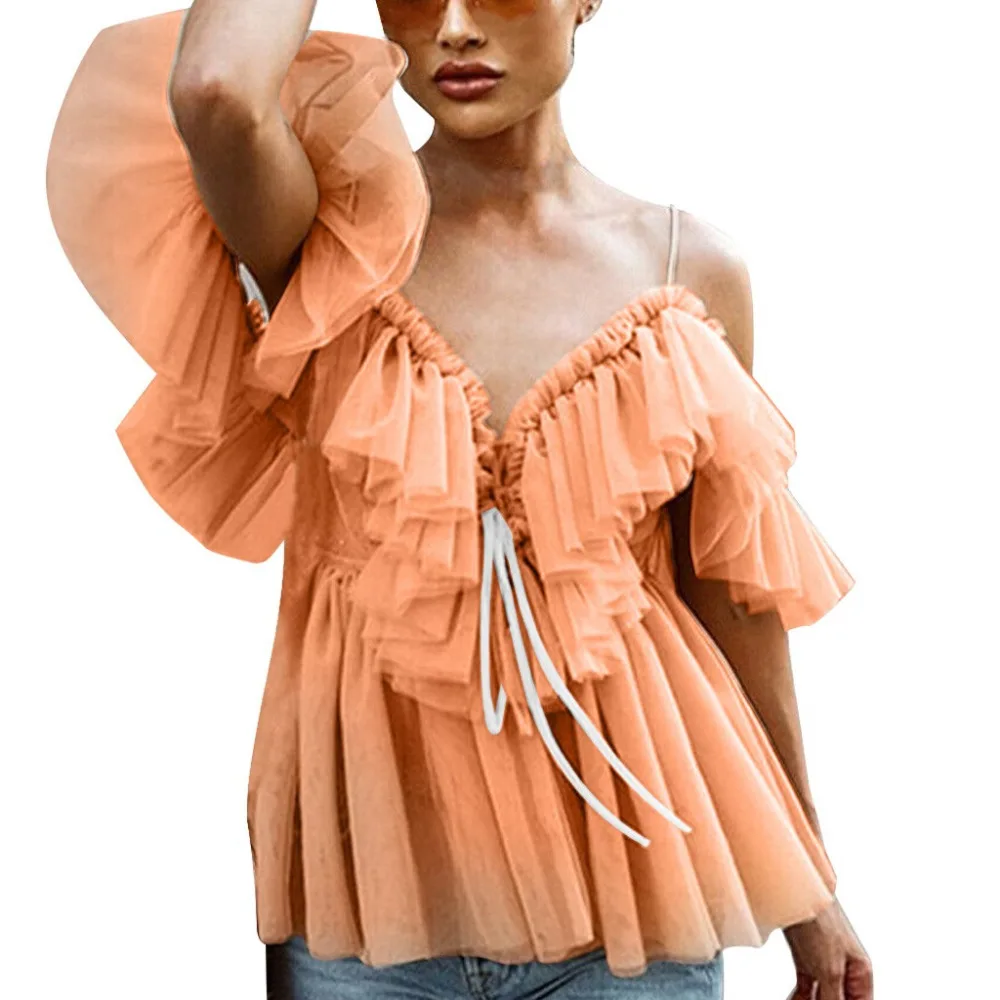 2019 womens summer sexy blouses dentelles vider ruffled ruffled sexy lace sling tops blouses blouses et chemisiers femme 40J12 (3)