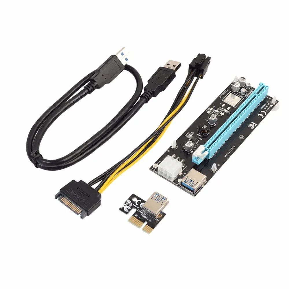 Мини PCI-E Express PCI-E Riser Card 1x до 16x с SATA 6pin Кабель USB 3,0 Riser для bitcoin Miner BTC машина Прямая доставка