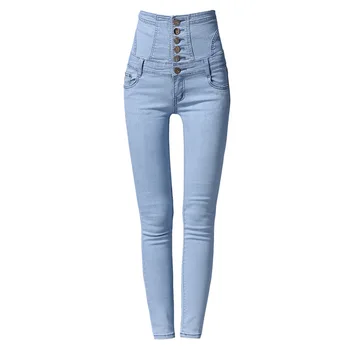 

Woman Plus Size Skinny Jeans Ladies High Waist Full Length Denim Pants Elastic Skinny Slim Trousers Pencil Jeans AA11254