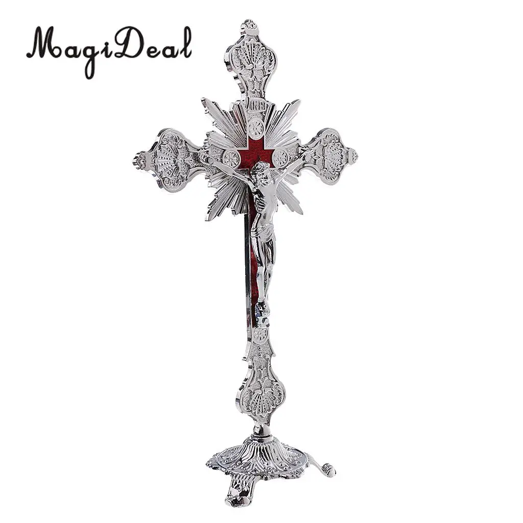 Crucifix Jesus Christ On The Stand Cross Catholic Statue Figurine for Home Chapel Ornament