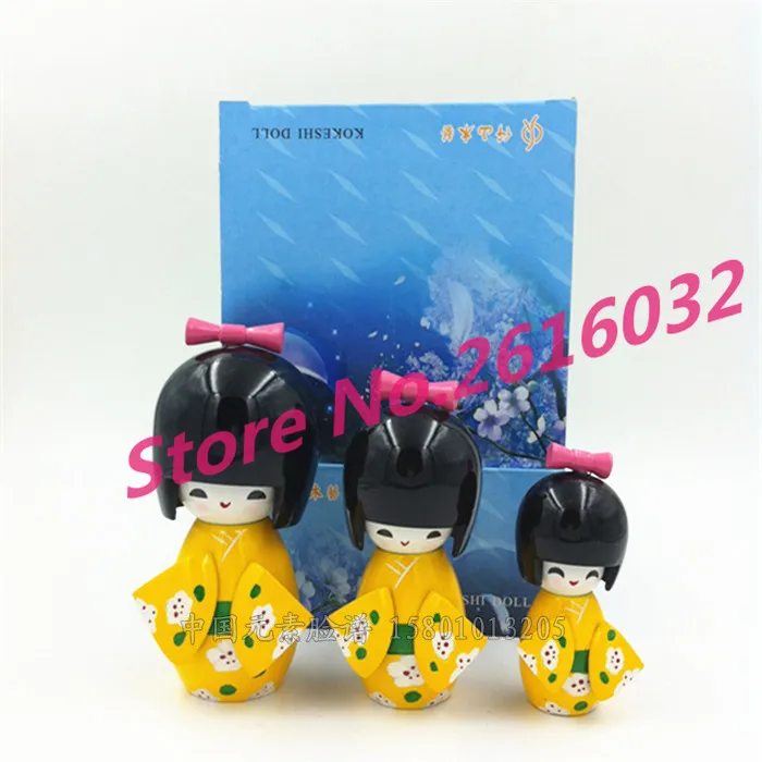 

3pcs Three Szie 13cm 11cm 9 Cm Cute Collectibles Japanese Wooden Doll Kokeshi Wood Decoration Mini Garden Accessories #9904